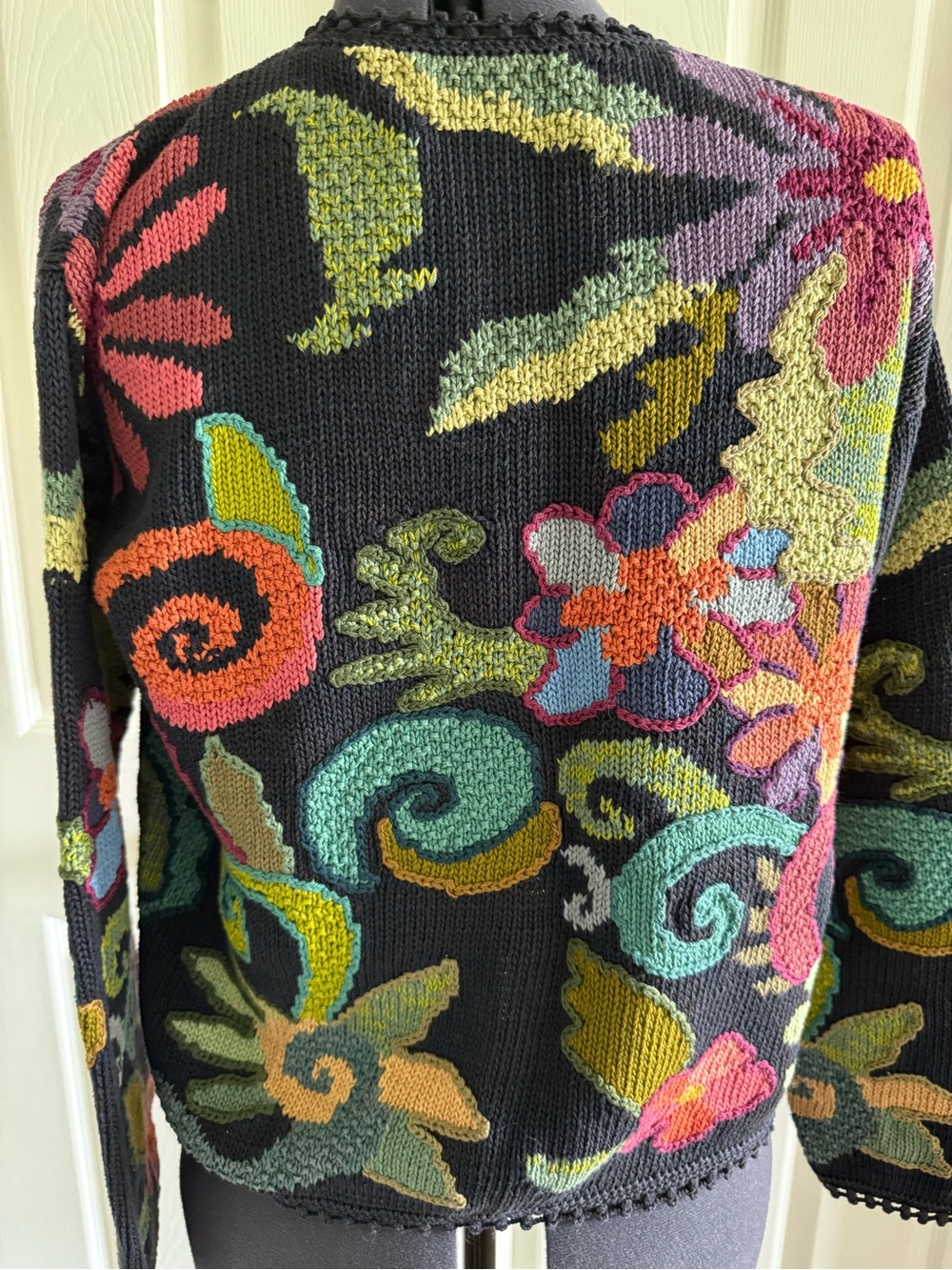 Peruvian Connection Charcoal Cardigan with Multicolor Floral Embroidery - Picture 3 of 8